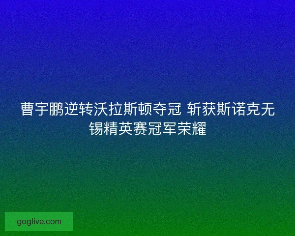 曹宇鹏逆转沃拉斯顿夺冠 斩获斯诺克无锡精英赛冠军荣耀
